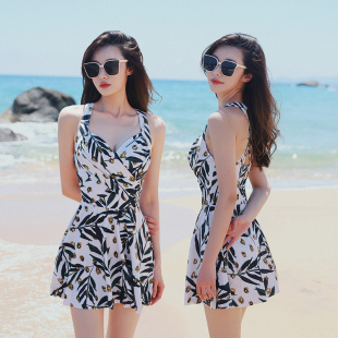 高级感游泳衣 连体裙式 泡温泉大码 胖mm聚拢泳衣女小胸显大2024新款