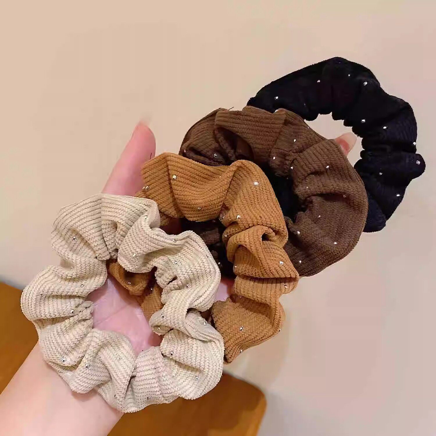 点钻法式毛线大肠圈复古简约高级感头绳布艺大肠发圈发绳发饰