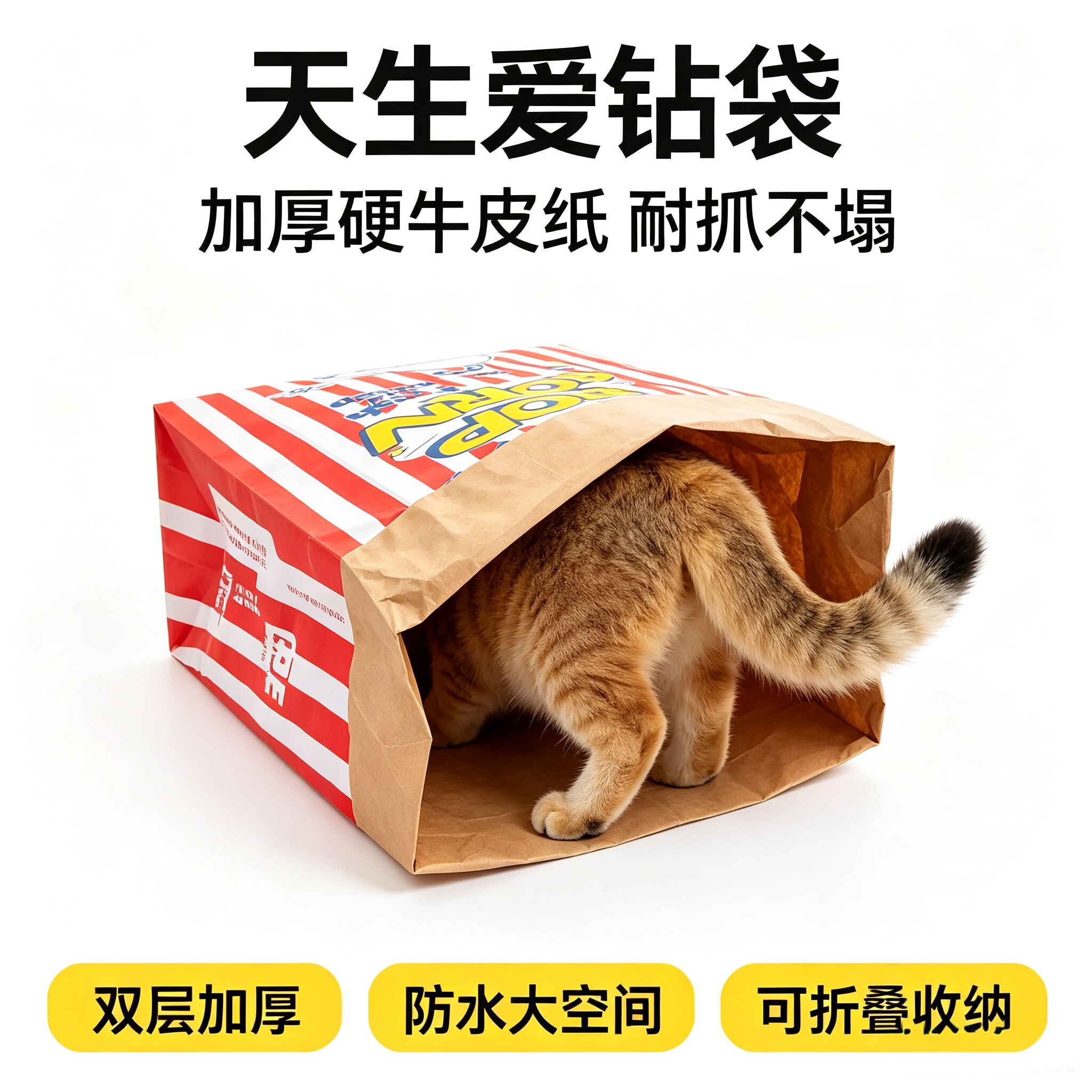 钻袋子躲猫猫｜牛皮纸袋玩具抓板图片