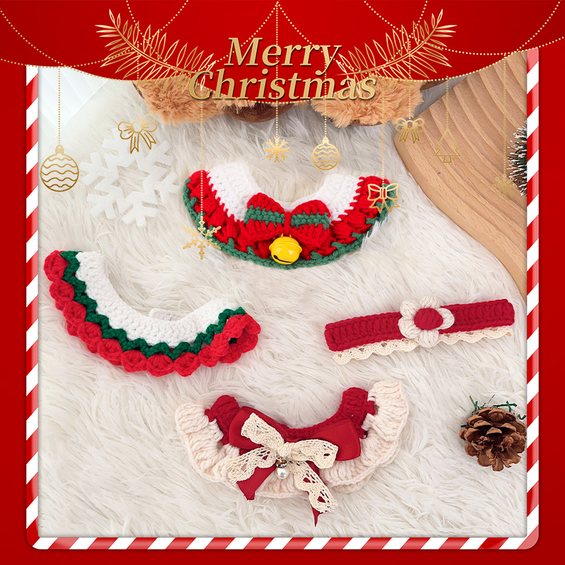 圣诞节猫咪围脖手工针织口水巾宠物狗狗小猫节日装扮饰品服装围兜