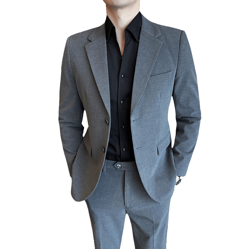 高级灰西服男春秋2025修身大码潮