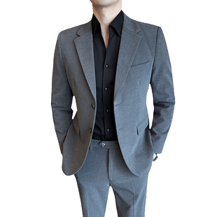 高级灰西服男套装秋冬修身大码外套英伦风绅士职业装商务礼服
