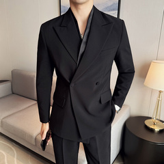 明星玄彬同款西服男套装秋冬2025双层假两件大戗驳领垂感西装礼服