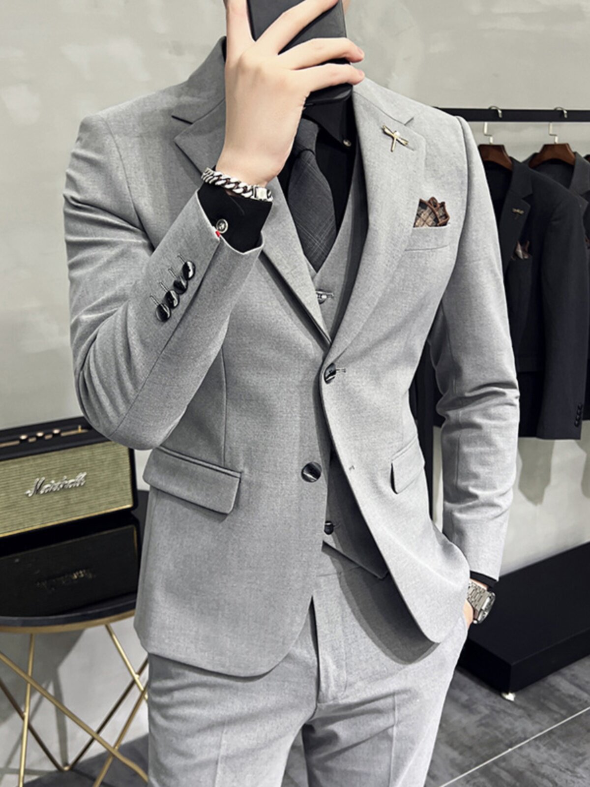 2024 SPRING SLIM SUIT MENS SINGLES TWO-BUTTON PLUS-SIZE JACKET BRITISH HANDSOME GROOM GROOM BEST MAN WEDDING DRESS