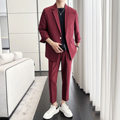 七分中袖 九分裤 西装 男休闲宽松垂感外套潮流痞帅刺绣西服搭配修身