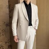 中国风纽扣结晚宴西装 男2025秋冬新中式 青果领西服两件套新郎礼服