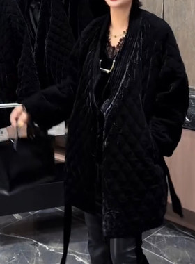 秋冬丝绒和风系腰显瘦棉服