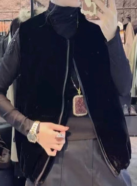 秋冬女复古金丝绒短款显瘦马甲