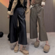 辣妹复古皮裤 甩裤 休闲裤 高腰宽松垂感2025PU加绒直筒八分阔腿裤
