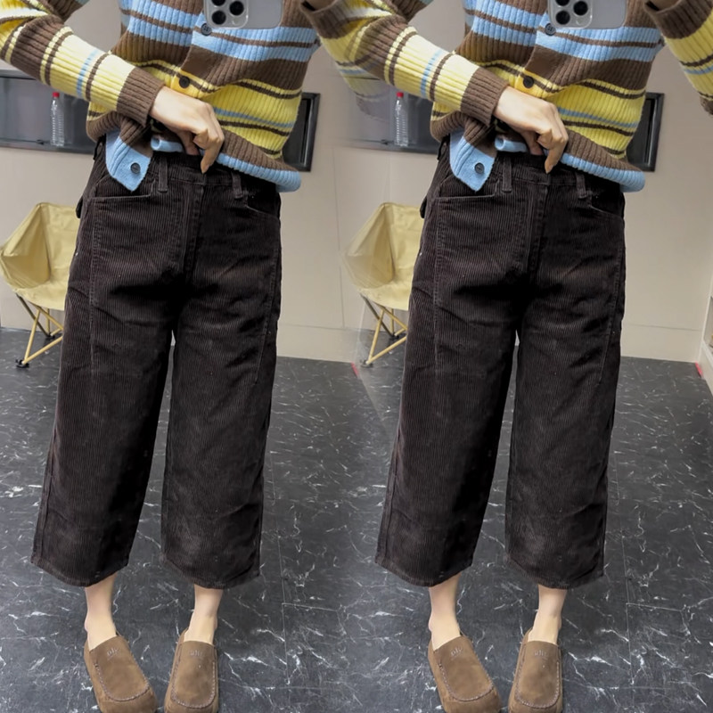 欧货时尚休闲秋冬2025灯芯绒老爹裤高腰宽松简约净版九分哈伦裤,女装/女士精品,休闲裤,淘宝优惠券,粉丝福利购,淘宝优惠卷