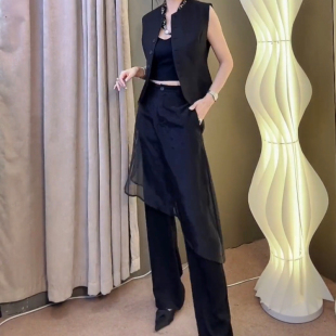 裙休闲百搭直筒弹力围裙裤 时尚 假两件裤 女网红爆款 欧货拼纱阔腿裤