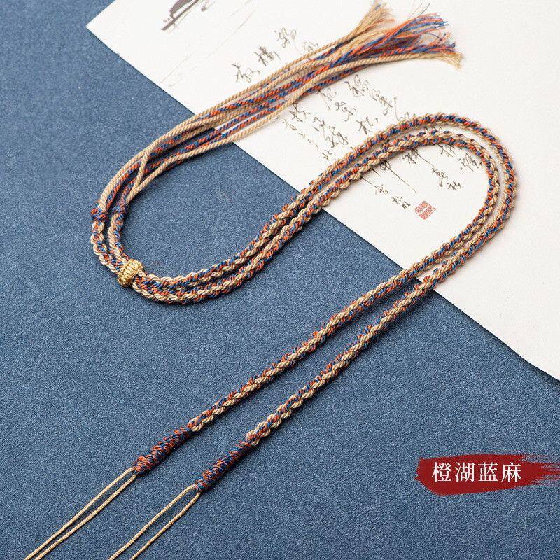 新藏式横穿天珠手搓棉线吊坠挂绳编织diy毛衣链唐卡饰品绳男女款