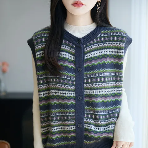 毛衣2025背心潮马甲开衫坎肩复古马夹宽松新款圆领春秋女外穿针织