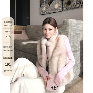 HAMYIHO 环保皮草外穿毛毛马甲女毛茸茸冬季背心外套短款无袖上衣