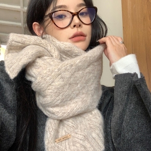 羊驼毛韩系氛围感针织围巾女冬季 学生百搭保暖毛线围脖男 2025新款