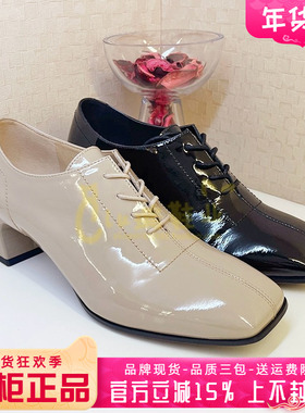 正品蹀愫ts女鞋热销春新款百搭系带中粗跟圆头深口单鞋TA54147-11