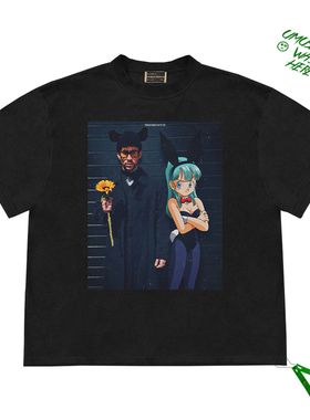 日系动漫vintagetee二次元联动BAD BUNNY&布尔玛Bulma宽松短袖T恤