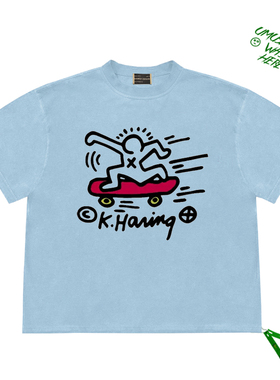 基思·哈林Keith Haring 艺术滑板线条画插画印花图案小众短袖T恤