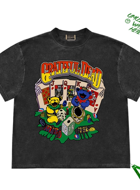 美潮复古Grateful Dead经典摇滚乐队周边丧系小熊印花短袖t恤宽松