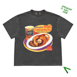 top潮牌ins短袖 Purey 感恩节早餐插画图案cropped 1998 T恤 23ss