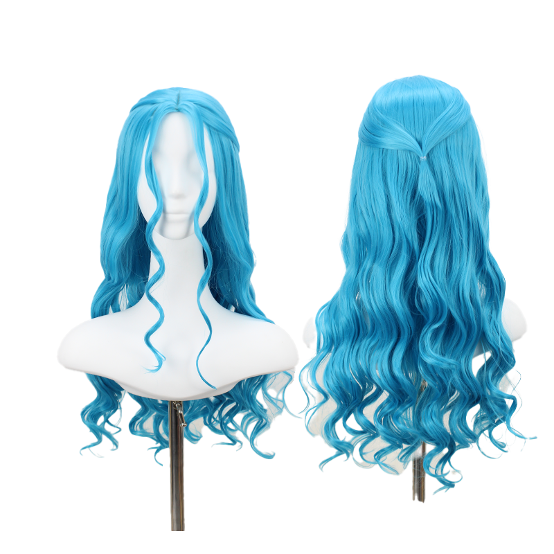 【烈火】 海贼王 奈菲鲁塔丽·薇薇 蓝色中分波浪长发cosplay假发