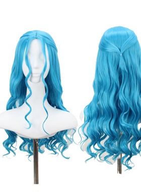 【烈火】 海贼王 奈菲鲁塔丽·薇薇 蓝色中分波浪长发cosplay假发