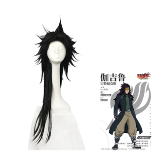 【烈火  妖精的尾巴 伽吉鲁 雷特福克斯cos假发 黑色冲天造型假发