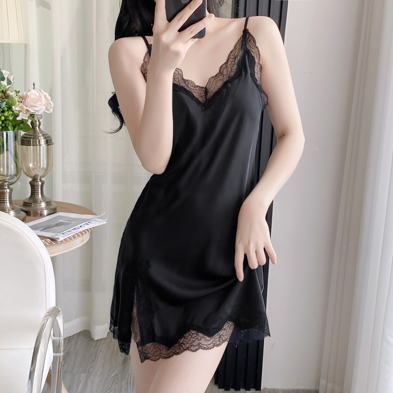 性感睡衣女夏蕾丝吊带睡裙带胸垫图片