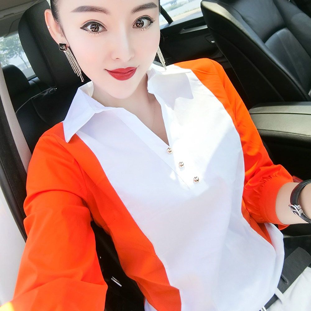 长袖衬衫女春秋2021新款欧洲站时尚拼色小衫印花百搭修身显瘦衬衣|ruв категории Женская одежда, рубашка - от Buy2taobao.com для оказания профессиональной услуги покупки агента Taobao