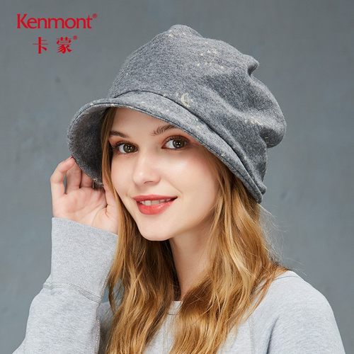 卡蒙帽子女冬高级感绵羊毛呢纯色保暖贝雷帽宽檐盆帽秋冬鸭舌5014