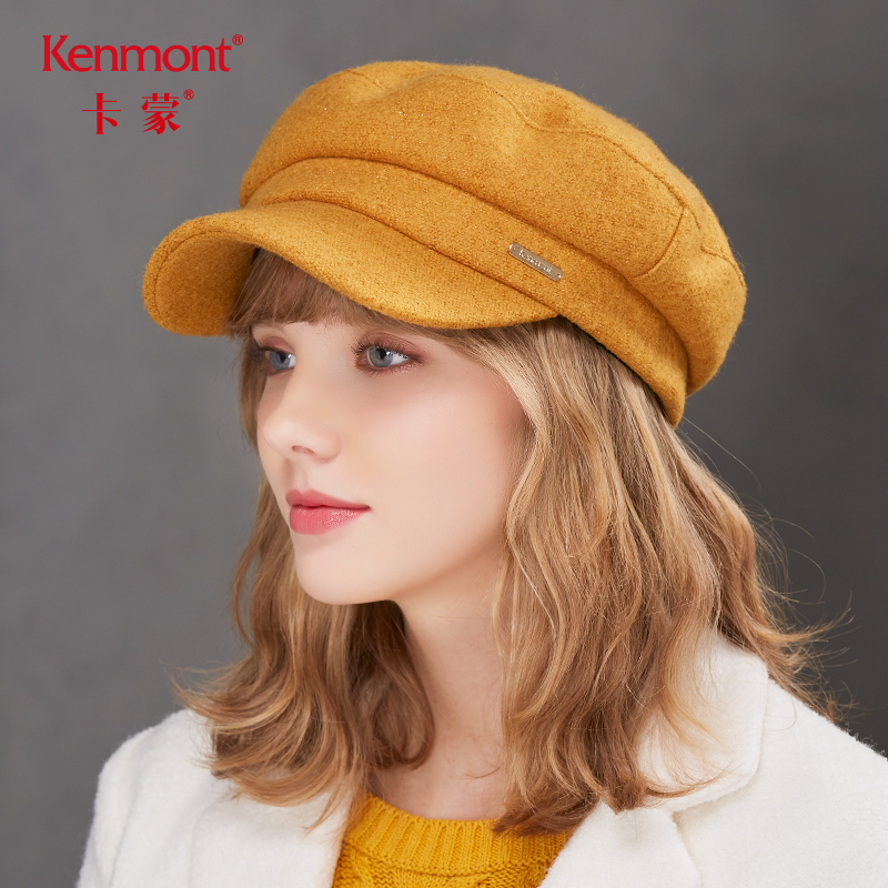 卡蒙韩版英伦复古风毛呢小黄帽