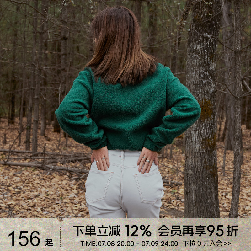 Alpha摇粒绒半拉链套头衫 美式复古绿色保暖运动休闲潮流长袖卫衣