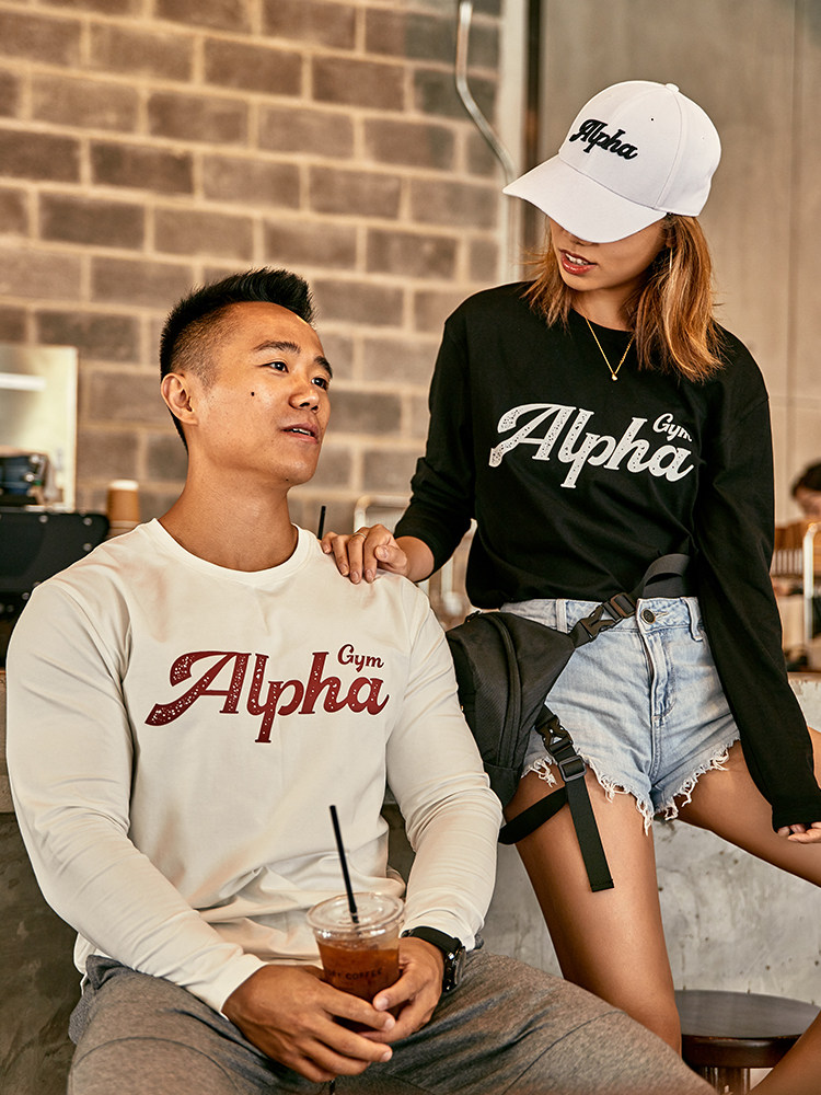 AlphaGym spring fitness long-sleeved T-shirt men and women with the same logo printing simple casual sports lovers