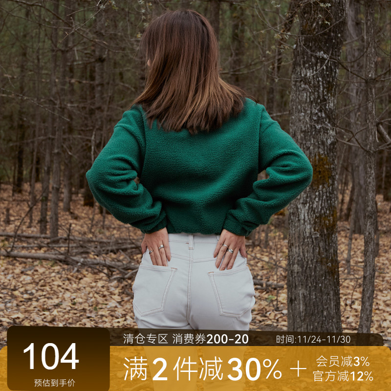 Alpha摇粒绒半拉链套头衫 美式复古绿色保暖运动休闲潮流长袖卫衣