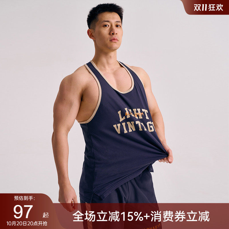 AlphaGym美式训练运动背心男士健身跑步马拉松无袖工字背运动上衣