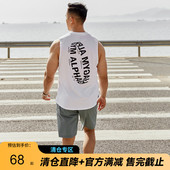T恤 复古显大硬核快干排汗无袖 Alpha肌肉男后背印花速干背心 美式