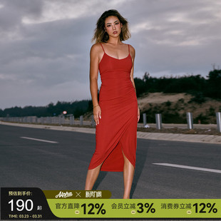 alphagym老友记带胸垫吊带连衣裙修身 瑞秋裙包臀裙子 红色中长款