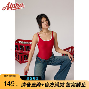 三角一体游泳装 AlphaGym方领连体泳衣新款 大露背辣妹吊带修身