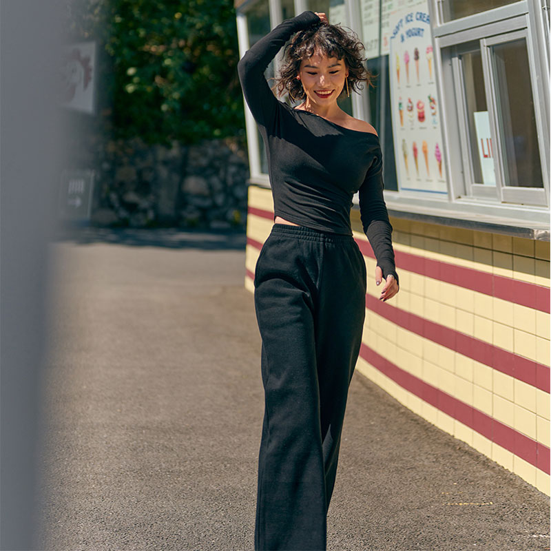 AlphaGym米呢刷毛绒加绒直筒长裤垂感宽松卫裤显瘦运动休闲裤女