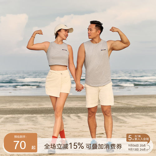 AlphaGym海滩情侣背心男女夏季复古印花休闲运动健身上衣无袖T恤