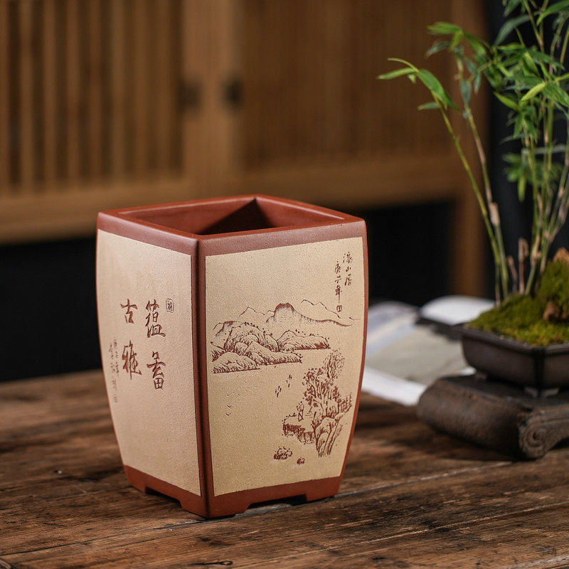 李超经典畅销四方花盆 文房绿植摆件春兰室内盆栽 宜兴紫砂手工盆