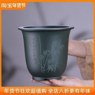 尚扣优选墨绿泥手工金钟盆室内春兰建兰专用紫砂花盆桌面盆景花盆