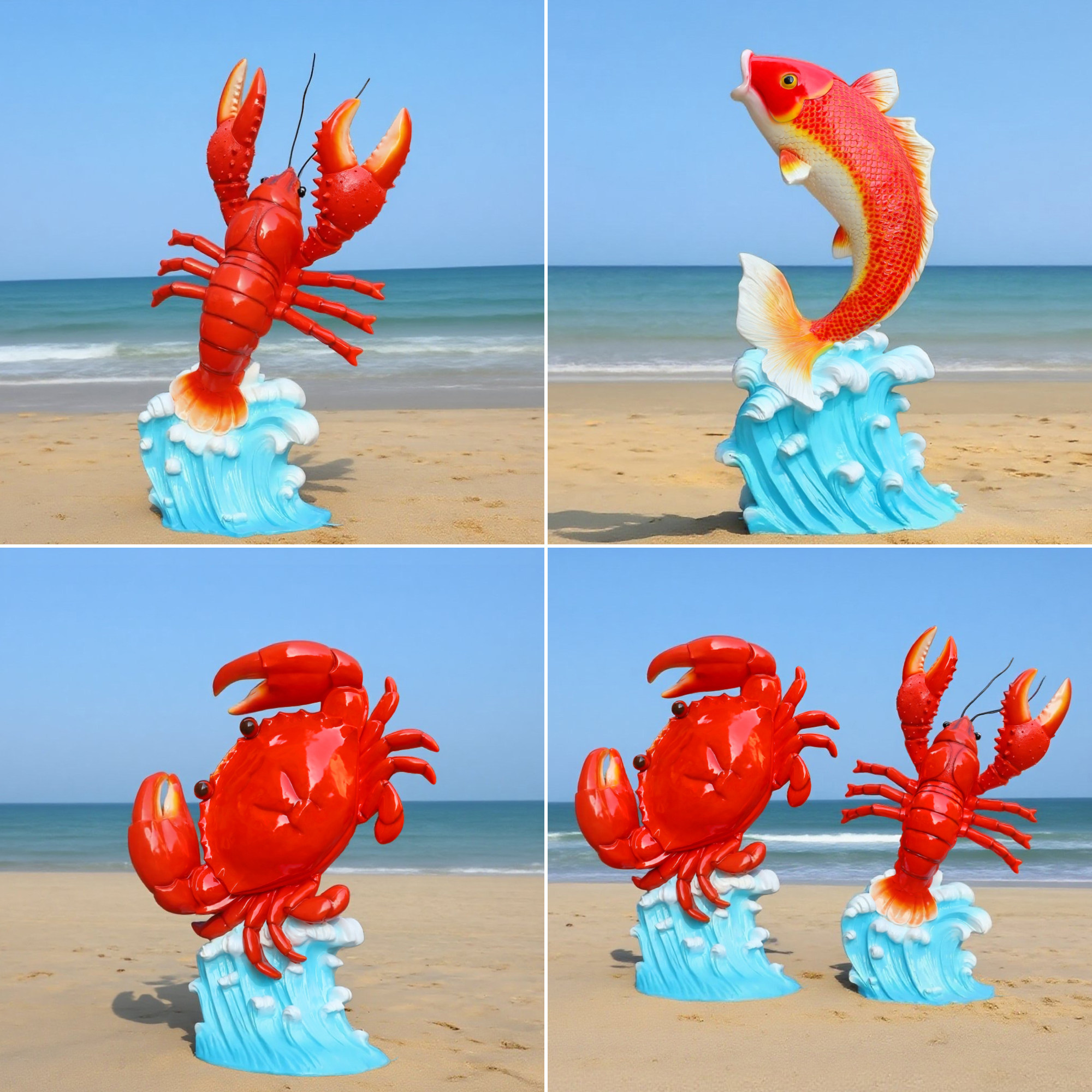 仿真螃蟹卡通鱼玻璃钢雕塑引流