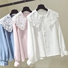 Chiffon shirt Long sleeve 2019 Autumn new pattern Korean Edition Like a breath of fresh air Doll collar jacket Versatile Lace shirt