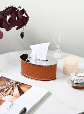 现代轻奢不锈钢椭圆纸巾盒进口马毛创意摆件卫生间桌面民宿样板间