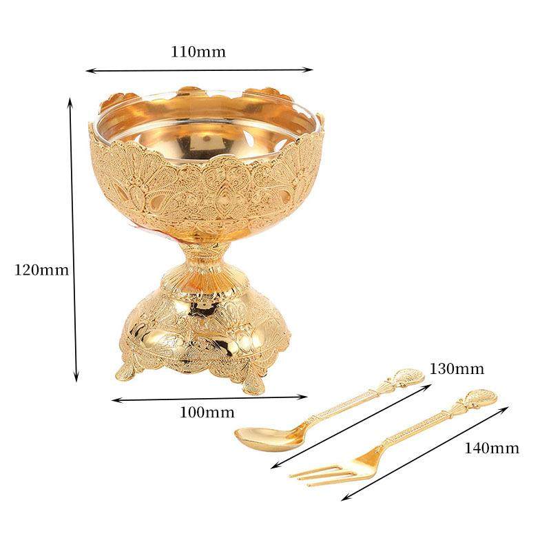 厂家直供时尚欧式印花金属多脚冰淇淋碗附刀叉玻璃内壁沙拉碗,餐饮具,碗,淘宝优惠券,粉丝福利购,淘宝优惠卷