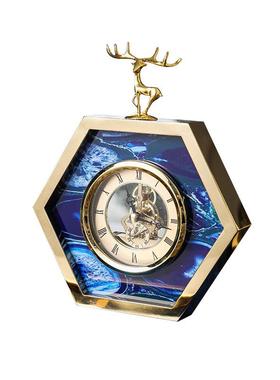 欧式客厅桌面座钟创意金色合金小鹿摆台美式床头柜装饰品摆件