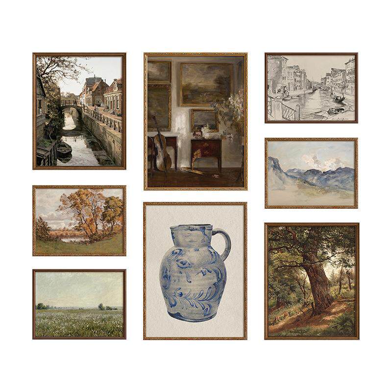 高级感法式复古客厅装饰画中古风美式古典餐厅玄关柜艺术挂画组合