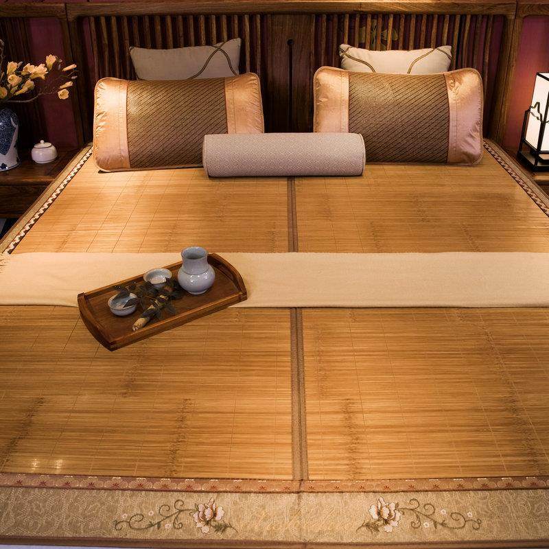 夏季折叠双面竹子凉席学生竹席安吉竹席全青镜面磨光碳化席竹席