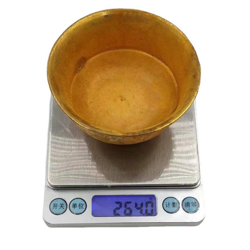 古董古玩仿古纯铜加厚鎏金杯子酒杯水杯茶杯文玩乡下收老物件
